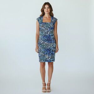 Adrianna Papell Blue and Black Patterned Midi Dress